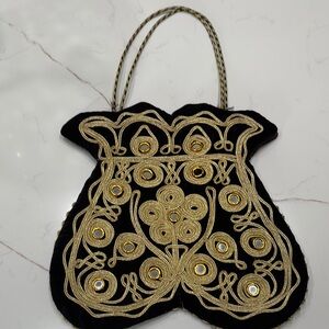 Elegant Black and Gold Embroidered Women's Bag